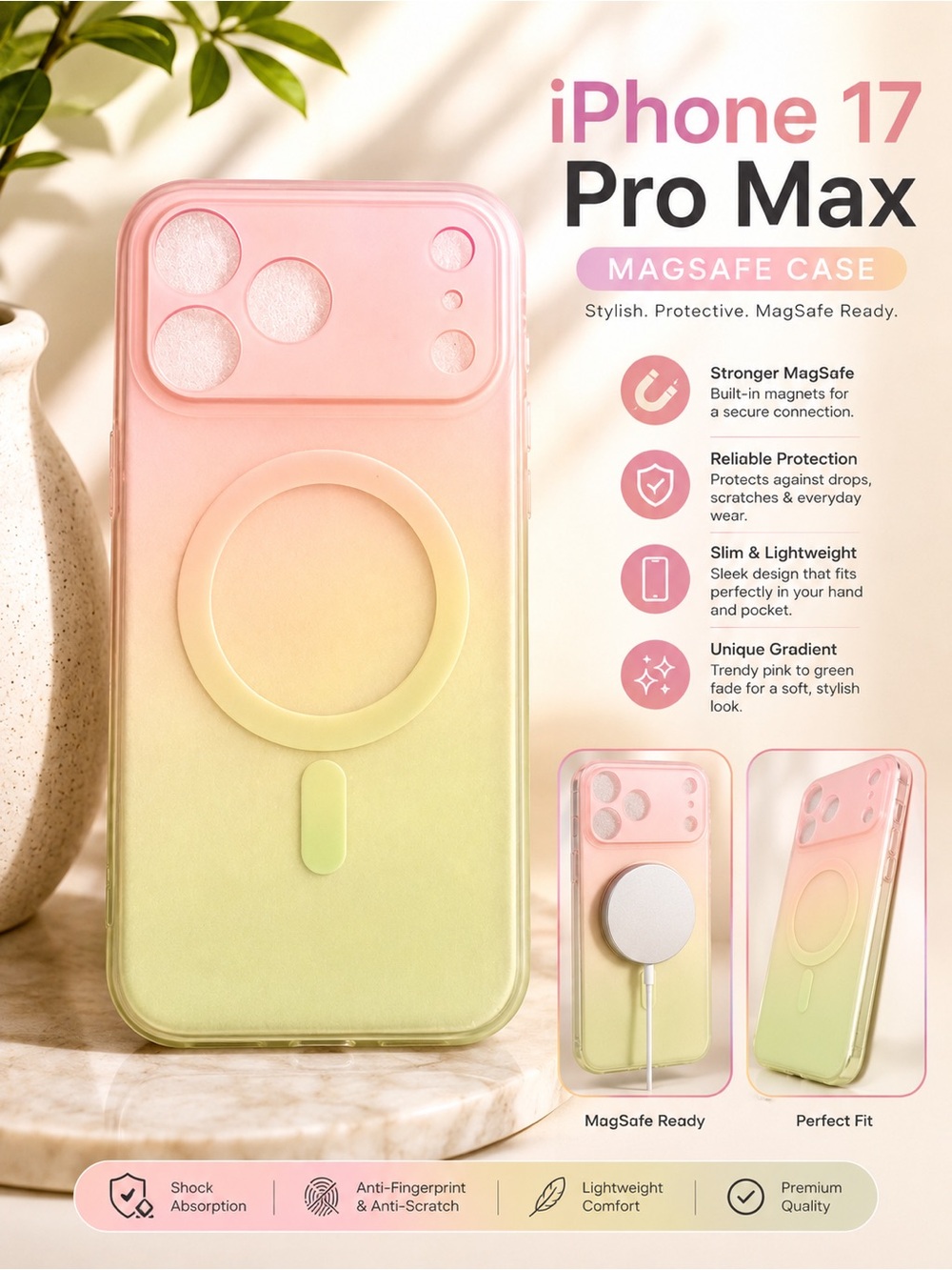 iPhone 17 Pro Max Gradient MagSafe Case — Pink to Green